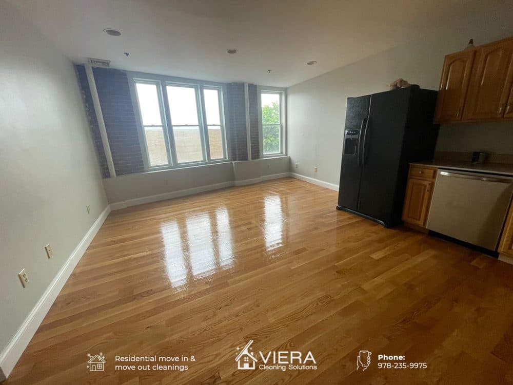 Gleaming hardwood floors after a detailed move-out cleaning