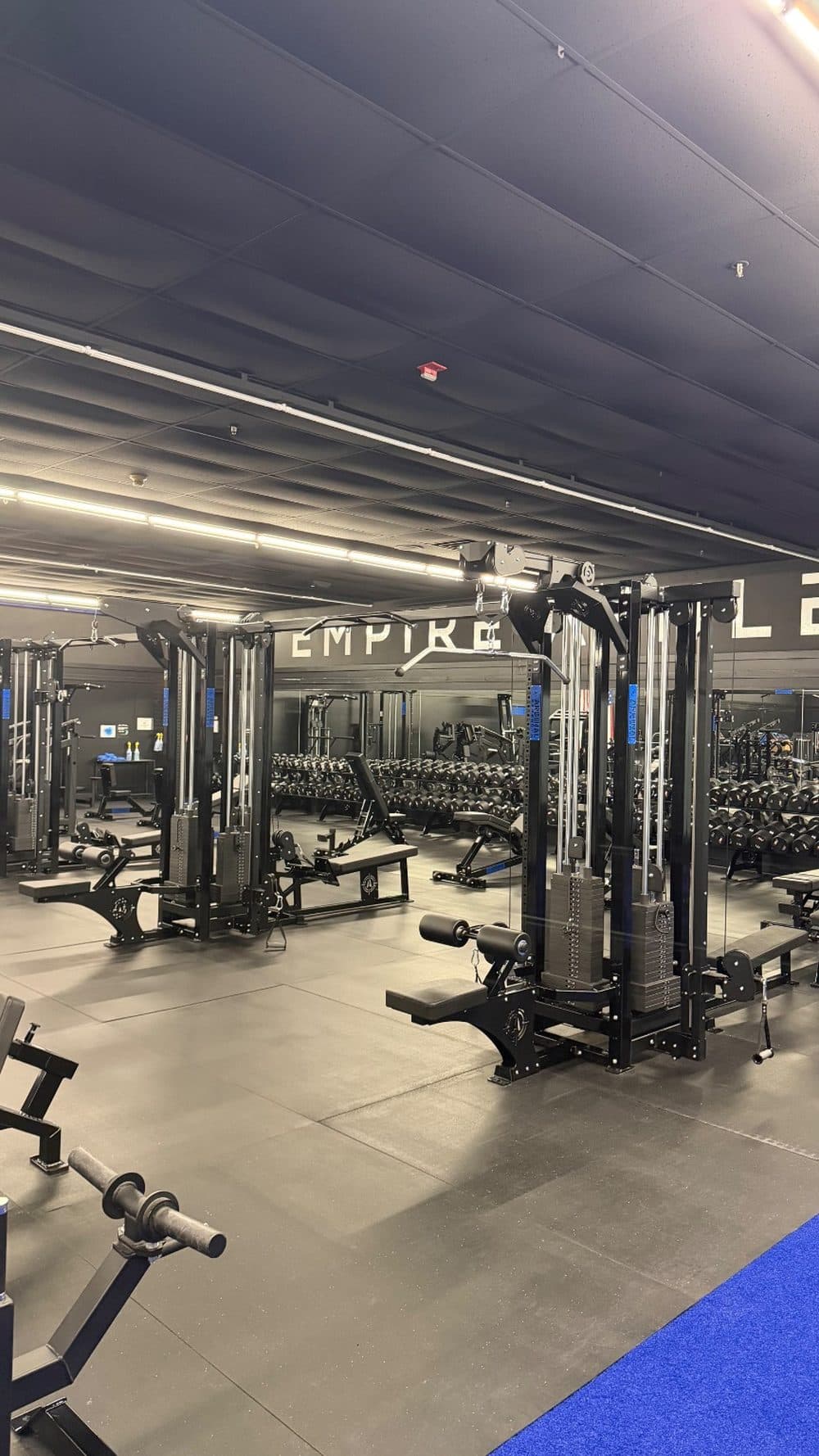 Spotless, well-maintained gym interior with rows of equipment