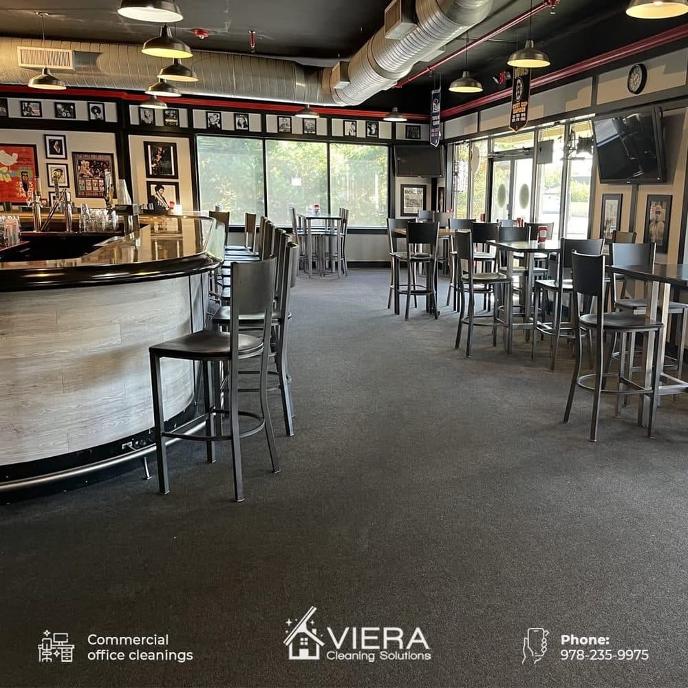 Spotless restaurant dining room and bar floor